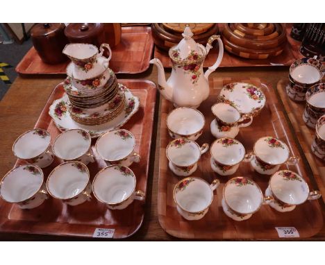 Two trays of Royal Albert bone china Old Country Roses design teaware, various to include; teapot, cups, saucers, plates, mil