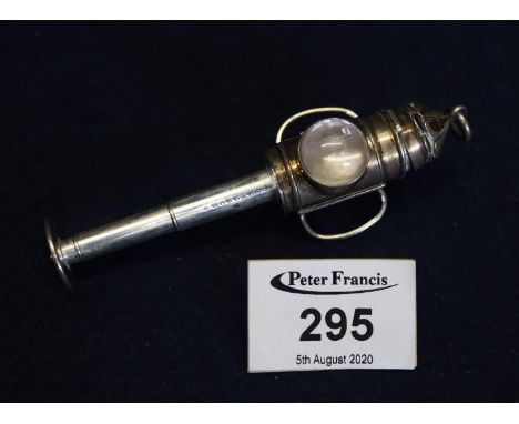 Samson and Mordan novelty white metal propelling pencil fob in the form of a lantern with bullion lens. Victorian Registratio