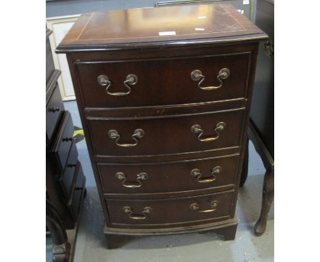 20th Century mahogany bow front chest of three drawers, of narrow proportions on bracket feet. (B.P. 24% incl. VAT) 