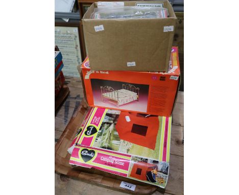 Vintage Sindy camping scene in original box, together with Daisy's bed furniture for Daisy by Mary Quant and some ceramic ani