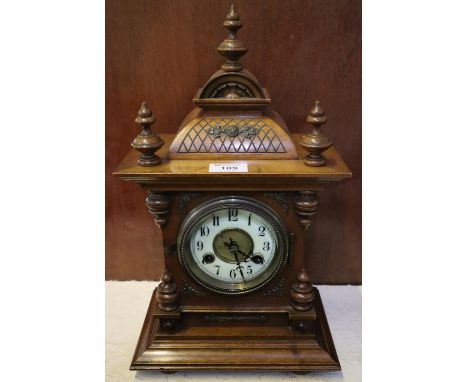 German architectural two train mantel clock. 14" high approx. (B.P. 24% incl. VAT) 