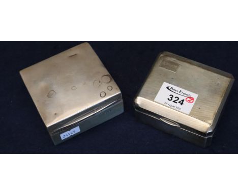 Two small silver wood lined cigarette boxes, one with engine turned top. (B.P. 24% incl. VAT) 