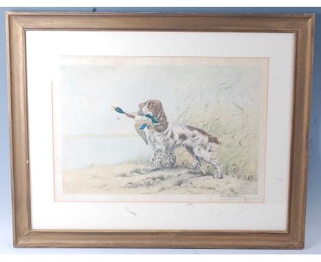 * Leon Danchin (1887-1939), Spaniel with mallard, lithograph, signed in pencil to the margin, 42 x 61cm.Condition report: Fro