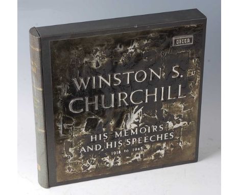 Winston S Churchill , His Memoirs and His Speeches, 1918-1945; a collection of vinyl records by DECCA, housed in a presentati