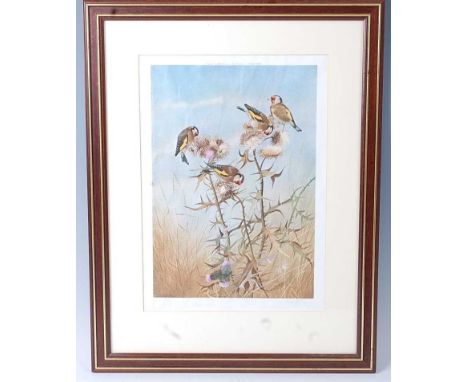 * Philip Rickman (British 1891-1982), Goldfinches on thistles, coloured print, signed in pencil lower right and with gallery 