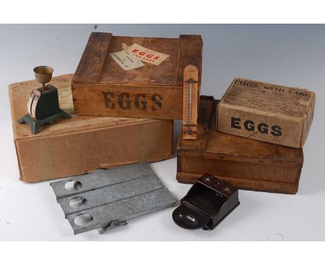 * A mixed lot of game bird / poultry interest to include a 1950's Secura Chick-Tester, Patent No. 346327, in original card ou