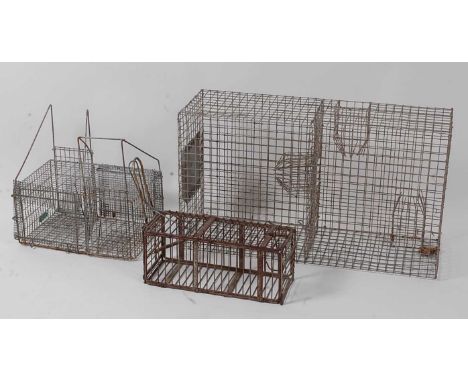 * A Gilpa wirework rat / sparrow trap, of rectangular form, w.62cm; together with a 'Potter' wirework bird trap, w.31cm; and 