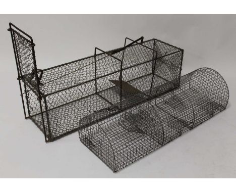* A blacksmith-made wirework Coypu cage, reputedly made in Wrentham, Suffolk (Benacre estate), w.105cm; together with an 'Ecl