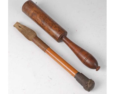 * An early 20th century hunting priest, having a leather tip on a mallacca shaft with plaited wire handle, 30cm, together wit