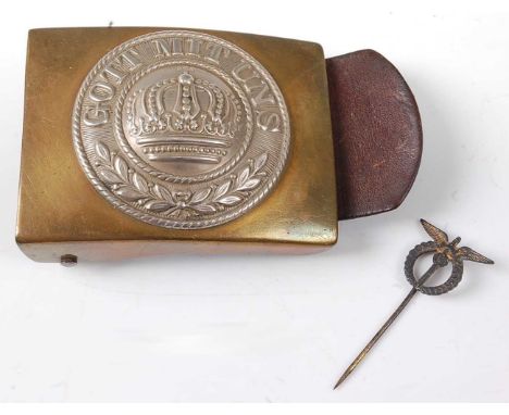 An Imperial German Other Ranks bi-metal belt buckle, the central Prussian crown within legend Gott Mit Uns with wreath below,