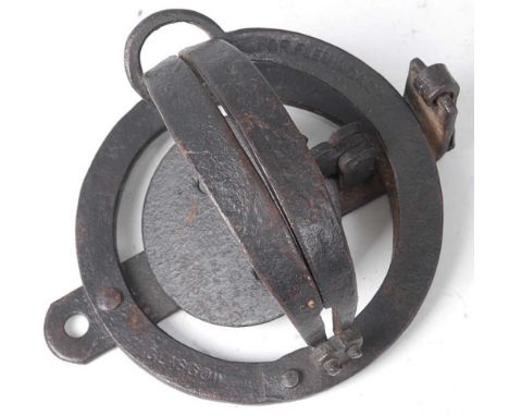 * An early 20th century pole trap, having 3 3/4" smooth jaws, stamped to the spring neck P &amp; R Fleming &amp; Co Glasgow, 