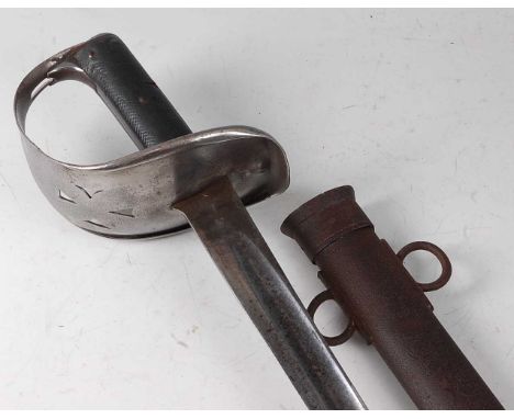 A British 1890 pattern sword, the 86cm slightly curved fullered blade with War Department mark to the forte and crown over 30