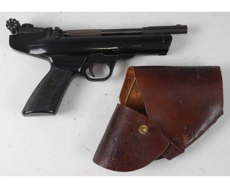 * A Webley &amp; Scott Hurricane .22 air pistol, 28cm, in a brown stitched leather holster.Condition report: From ‘A Broad Co