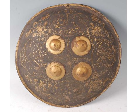 A 19th century Indian / Ottoman Dhal, of typical convex circular form with four raised gilt bosses and further gilt decoratio