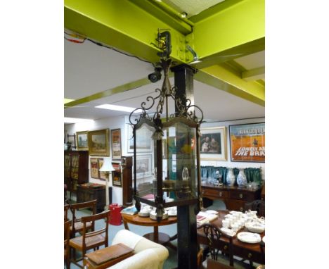 Hexagonal ceiling lantern lamp with foliate detail, 36cm in Diameter