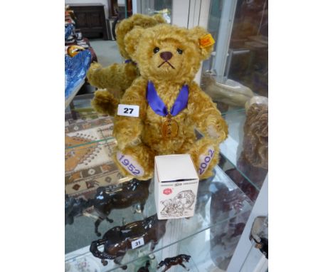 Golden Jubilee Steiff Bear 1952-2002 with label to ear and a boxed Hermann Teddy Miniature 