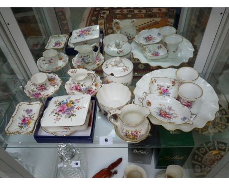 Collection of Royal Crown Derby Rose decorated Tea and tableware inc .Sucrier, trinket dishes etc.