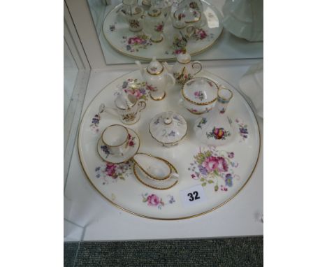 Coalport Shrewsbury pattern tea plate and a collection of miniature Coalport, Spode and Royal Worcester tea ware 