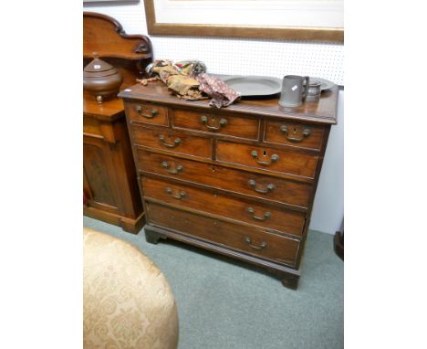 George III Mahogany chest of 8 Drawers with brass drop handles over bracket feet, 103cm in width, Condition - Cottaged and ha