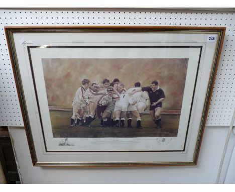 Sweet Chariot' framed England Rugby print signed by Will Carling and Jonathon Collard 361 of 850, 64 x 47cm