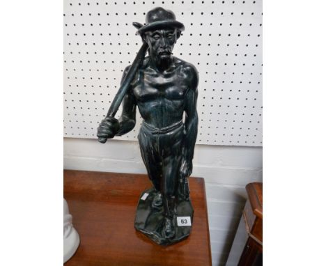 Continental Turquoise glazed model of a miner with impressed mark to base, 45cm in height