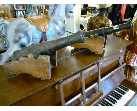 Pair of Cast Iron Model cannons on oak stands