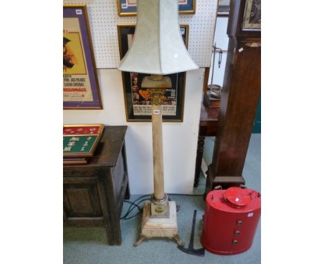 Good Quality Light marble column standard lamp with brass ormolu foliate decoration, 111cm in height plus the shade
