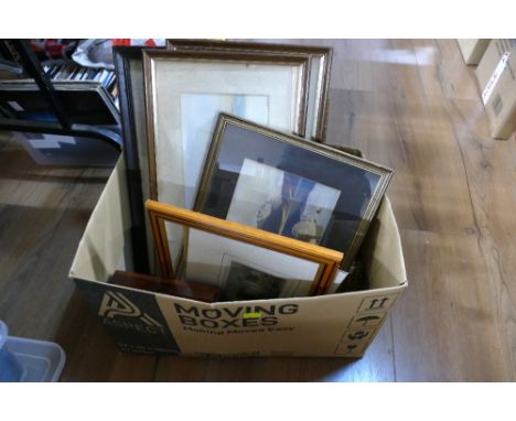 Box of vintage pictures and prints,&nbsp; watercolours, William Heaton Cooper print of Ennerdale, tapestry embroideries etc