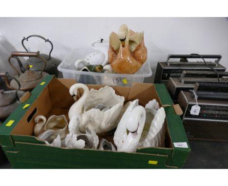 Two boxes of ceramic swan planters