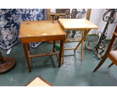 Vintage child's school desk and light wood folding table