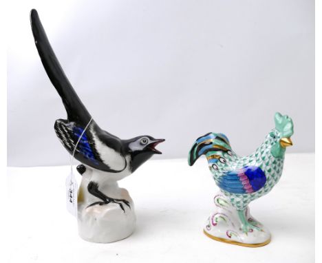Lomonosov magpie figure Magpie and Herend porcelain cockerel