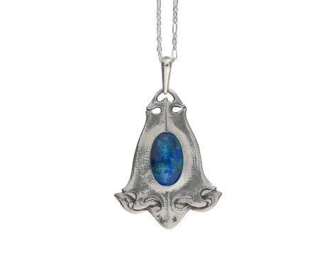 Archibald Knox for Liberty and Co., and Arts and Crafts silver and enamelled pendant, William Hair Haseler, cast in relief, p