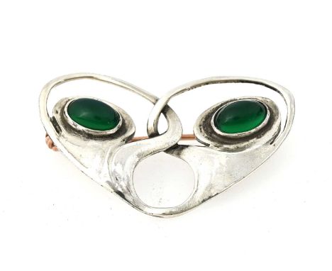 Theodor Fahrner for Murrle Bennett and Co., a Jugendstil silver and chrysoprase brooch, heart shaped organic open interlockin