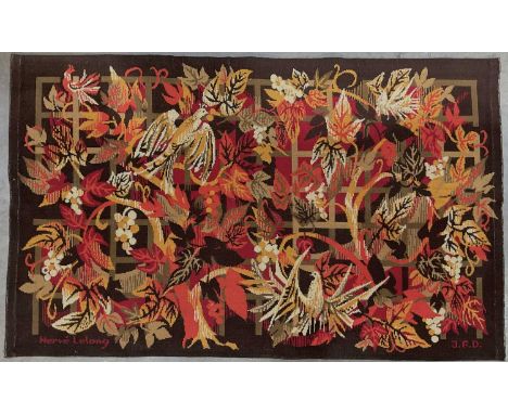  Hervé Lelong (French, 1937-2023), a woven wool wall tapestry, circa 1960, signed in the weave 'Hervé Lelong' and monogrammed