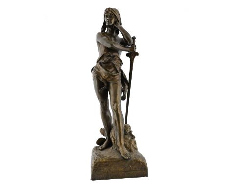 Henri Honore Ple (1853-1922), David Vainqueur, an Art Nouveau bronze figure of David with the head of Goliath, circa 1890, si