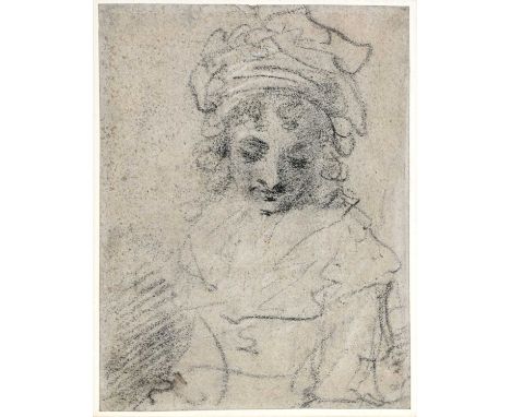John Hoppner R.A. (British, 1758-1810), portrait of a young lady, bust-length wearing a headdress, signed verso, pencil, 26 b