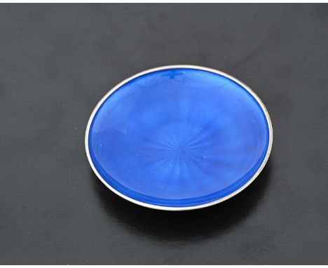 Nils Erik Elvik, a Norwegian modernist silver and blue guilloche enamel pin dish, shallow form with engine turned radiating d