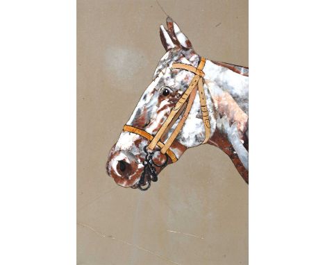 A pietra dura specimen portrait of a horse's head, inlaid with various hardstones and marbles, signed indistinctly verso, 17c