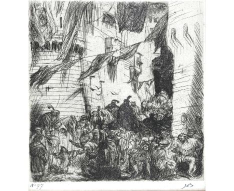 Marius Bauer (Dutch, 1867-1932), Festival, Flags Waving, drypoint etching, 1897, number 77 of an edition of 100, signed in pe