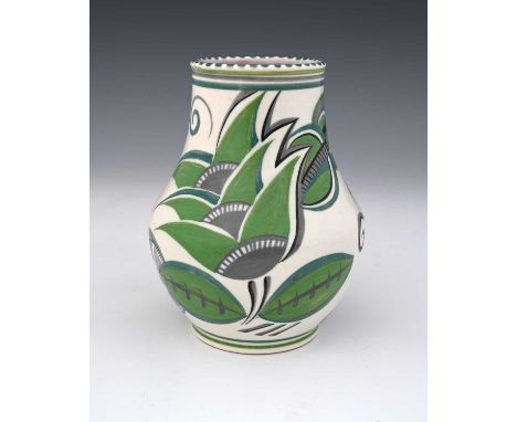 Truda Carter for Poole Pottery, an Art Deco GPA pattern vase, baluster form, painted with geometric floral and foliate design