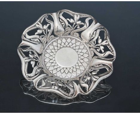 Hilda Pemberton (attributed) for Liberty and Co., an Arts and Crafts silver reticulated dish, William Hair Haseler, Birmingha