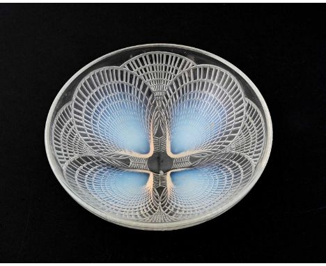 Rene Lalique, a Coquilles opalescent glass bowl, model 3202, designed circa 1924, polished and frosted, moulded mark R. Laliq