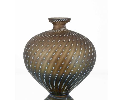 Bertil Vallien for Boda, an iridescent Minos glass vase, number 48437, circa 1984, shouldered form with narrow neck, decorate