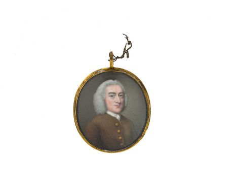 Gervase Jarvis Spencer (British, c.1715-1763), an oval portrait miniature of a gentleman, bust-length in a powdered white wig