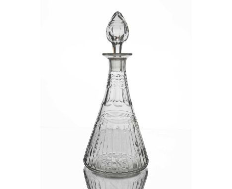 Ludwig Kny for Stuart, an Art Deco glass Villiers or Oleta glass decanter, designed circa 1935, conical form cut with vertica