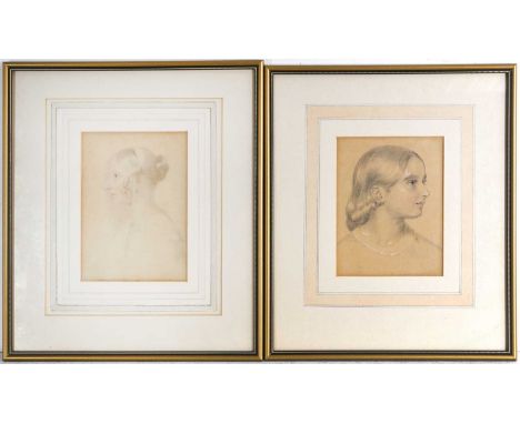 William Mulready R.A. (Irish, 1786-1863), portrait of a young lady, bust-length in profile, hair worn in a bun, chalk, 17.5 b