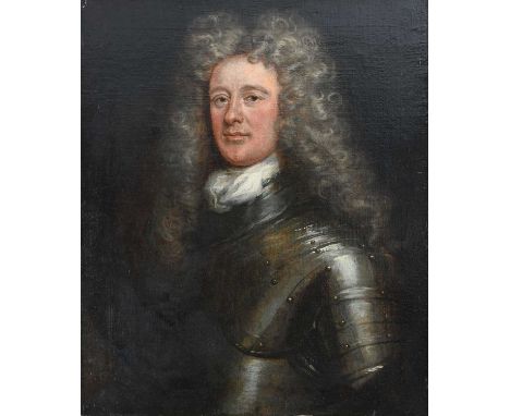Circle of Jean Baptiste Santerre, portrait of a nobleman, half-length, in armour, oil on canvas, 75 by 62cm, framed