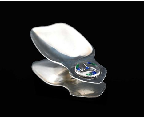Archibald Knox for Liberty and Co., an Arts and Crafts silver and enamelled caddy spoon, William Hair Haseler, Birmingham 193