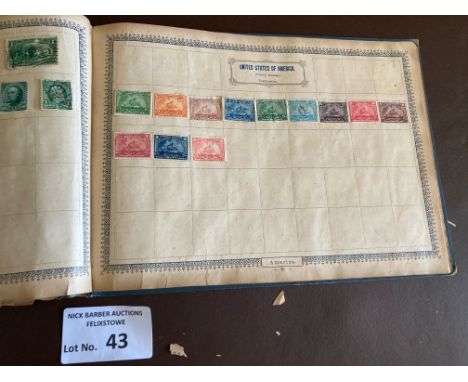 Stamps : Illustrated stamp album - vintage - a bit brittle but interesting items within GB, France, Germany etc - most pre 19
