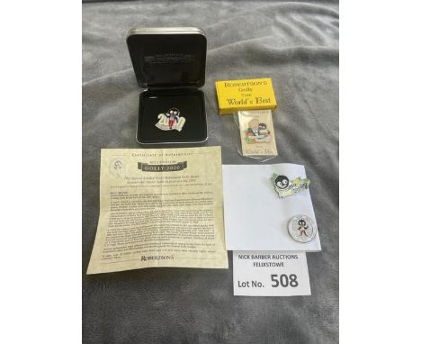 Collectables : Robertsons Golly Badges - 4 original & rare items inc Millennium - silver, Paisley 2000 ltd edtn, New Golly Cl